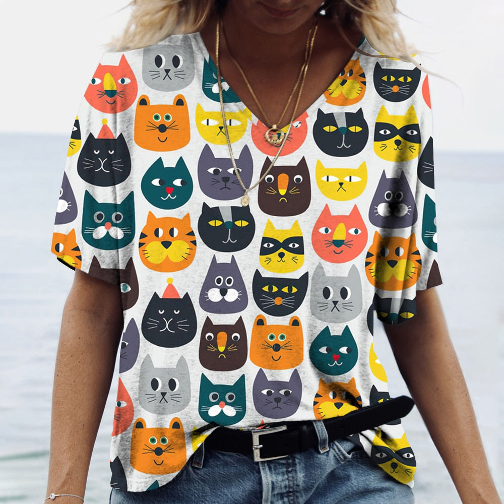 Colorful T-Shirt Featuring Cat Characters