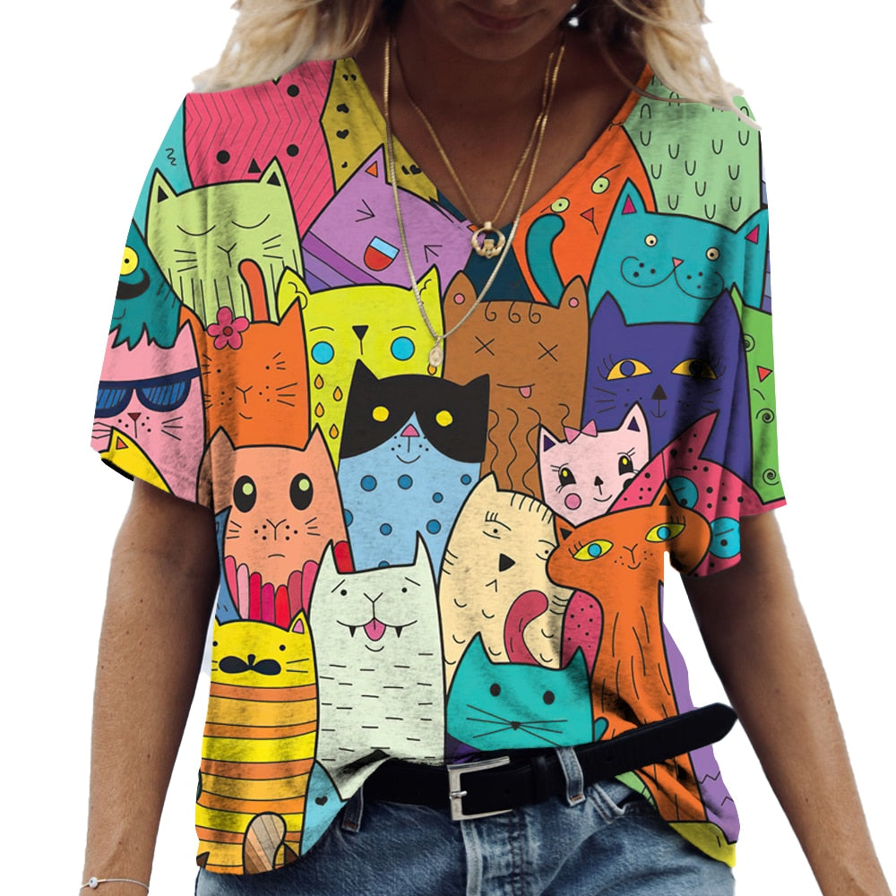 Colorful T-Shirt Featuring Cat Characters