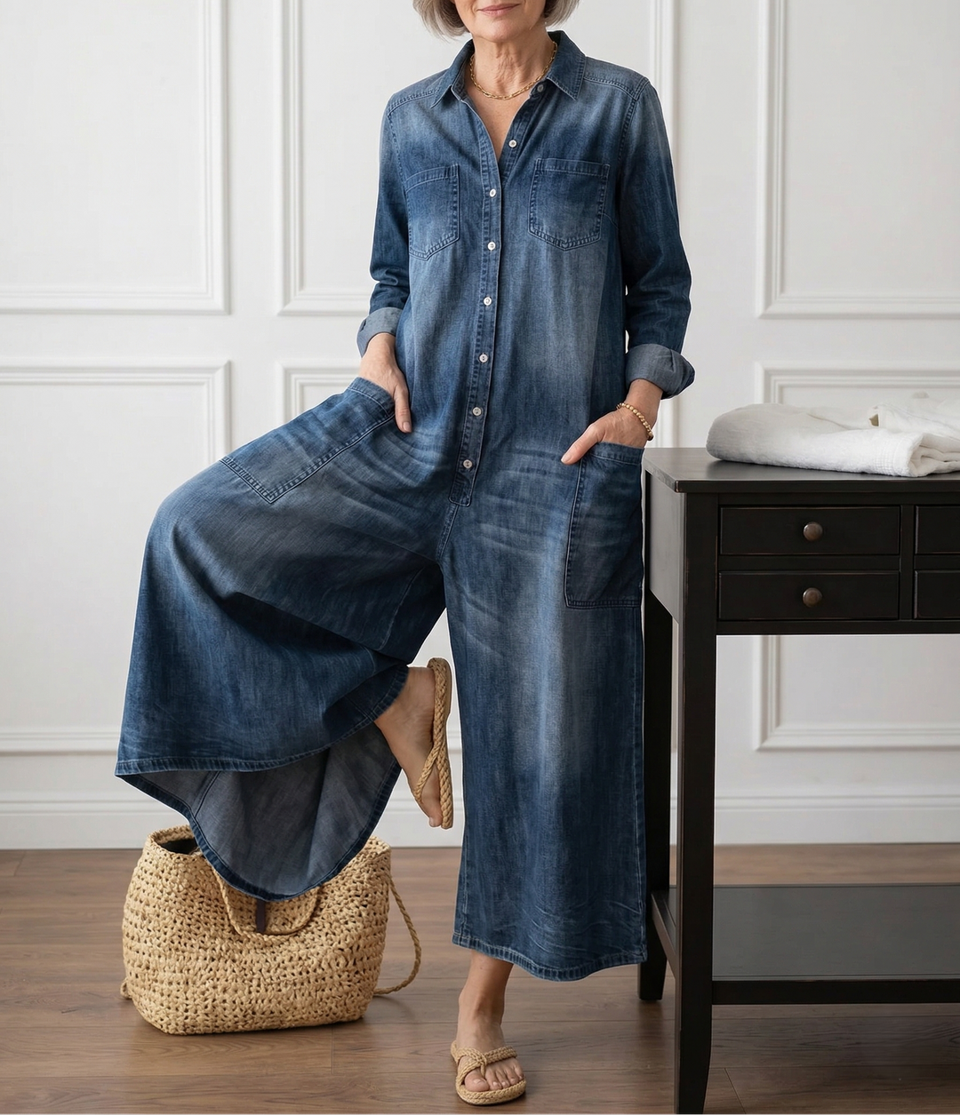 Monika | Laclové kalhoty z bavlněného denimu