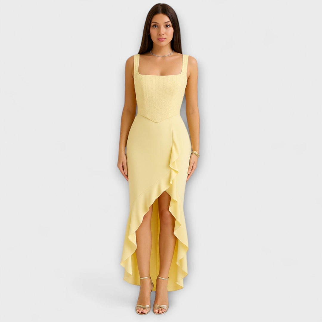 Kristýna | Midi šaty s korzetovým živůtkem a volány