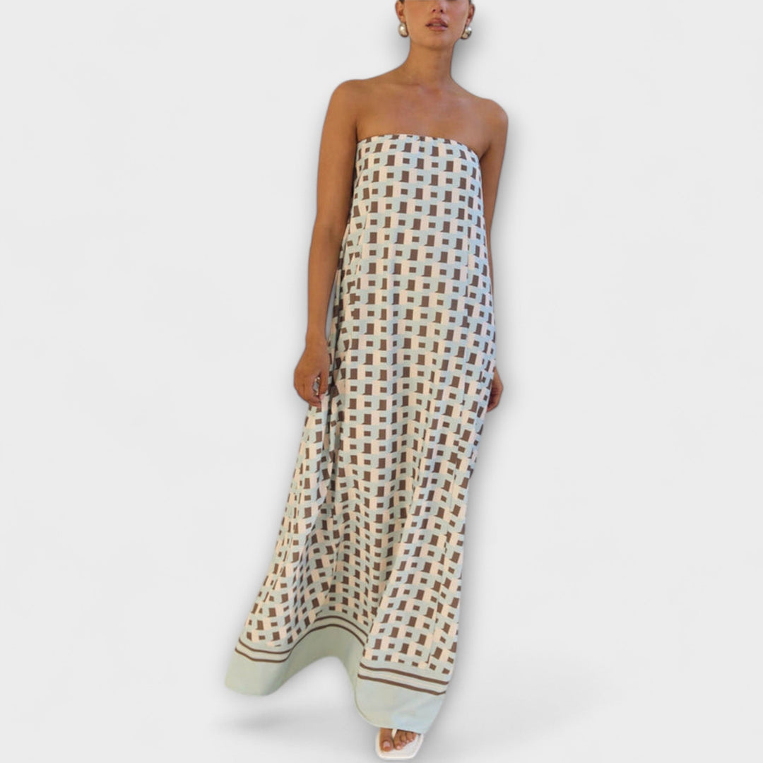 Marta | Geometrické maxi šaty s odhalenými rameny