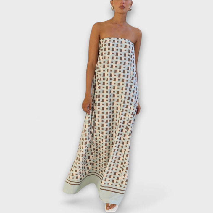Marta | Geometrické maxi šaty s odhalenými rameny