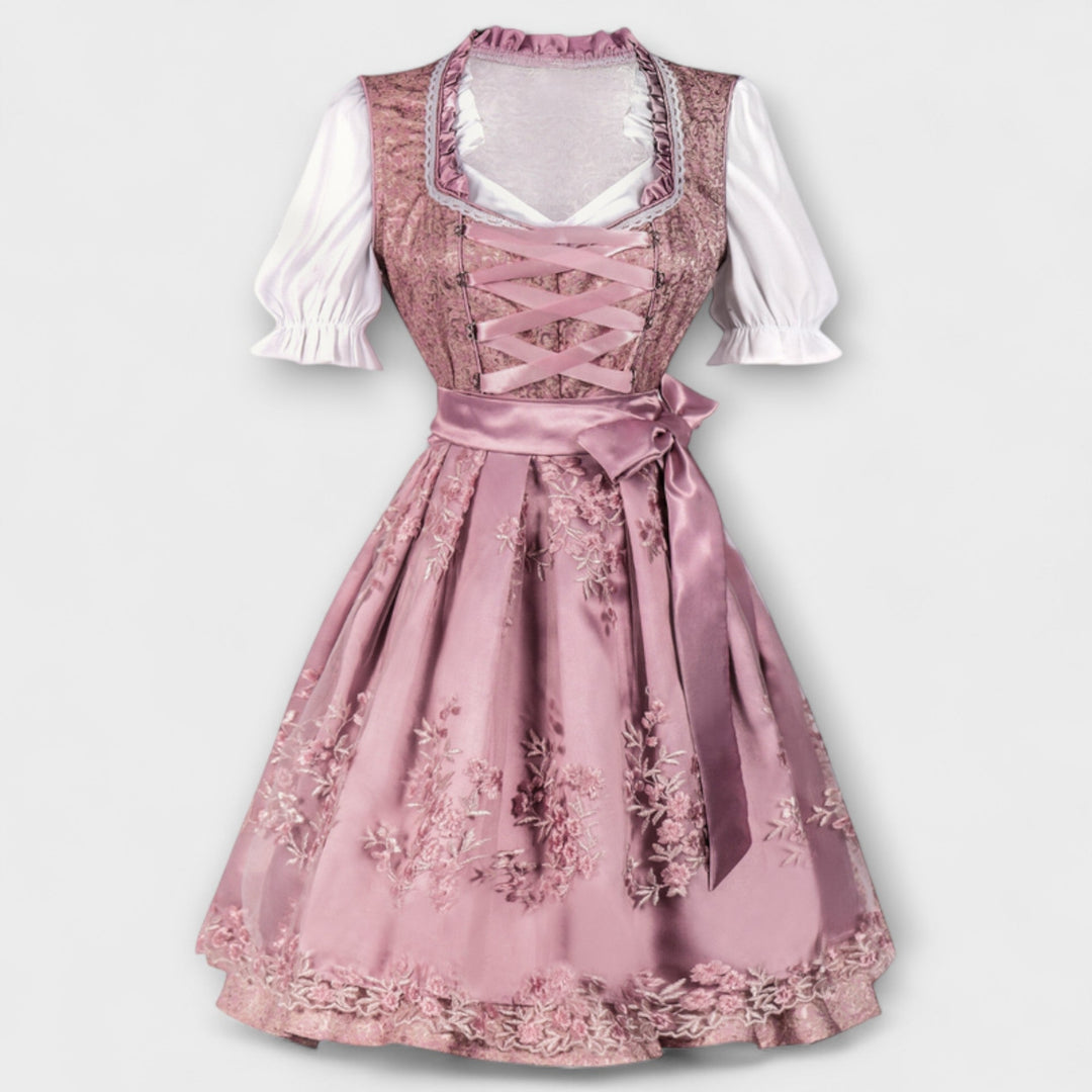 Zuzana | Růžové dirndl šaty s krajkou a květy
