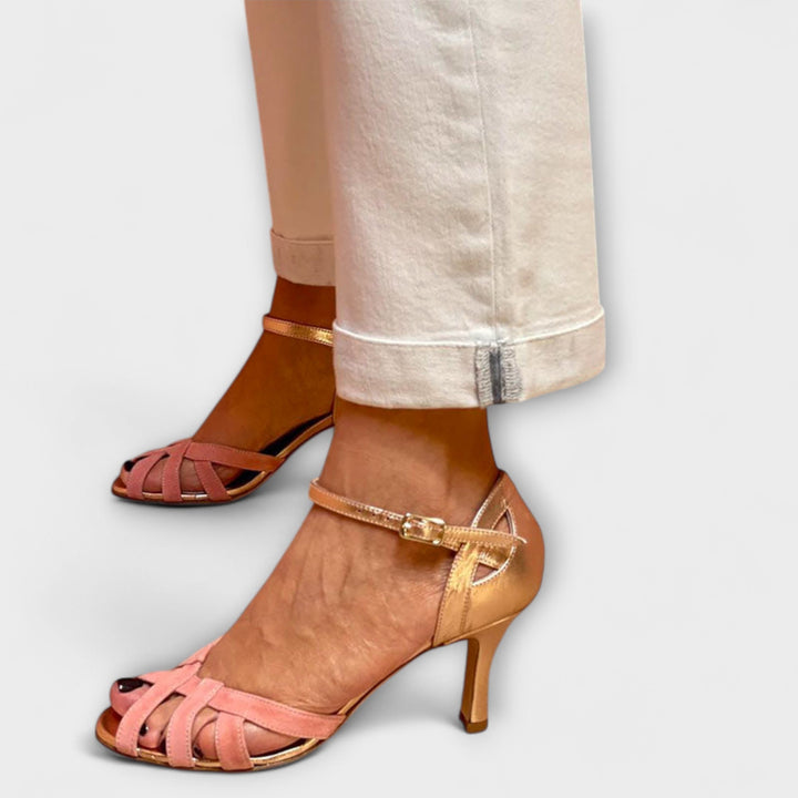Šarlota | Elegantní páskové sandály ve zlaté a růžové