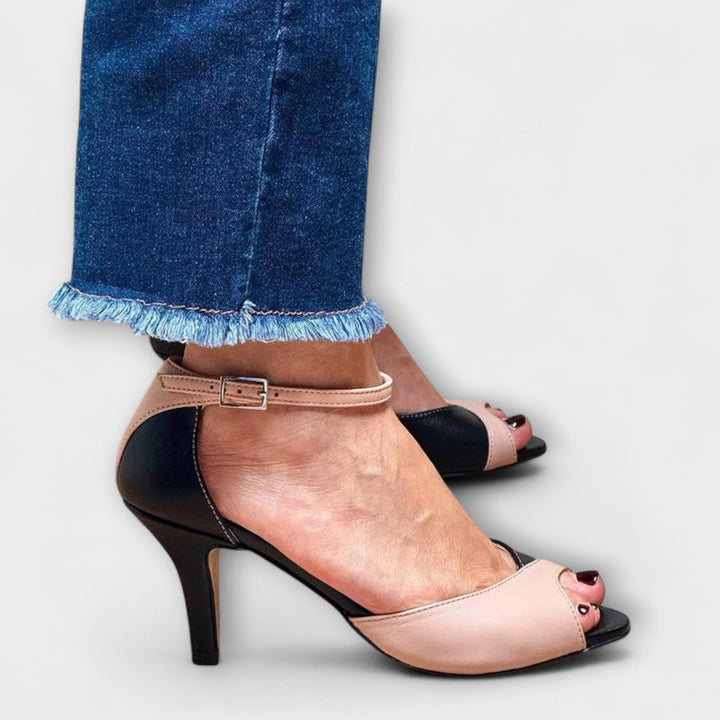 Eliška | Dvoubarevné růžové boty peep-toe