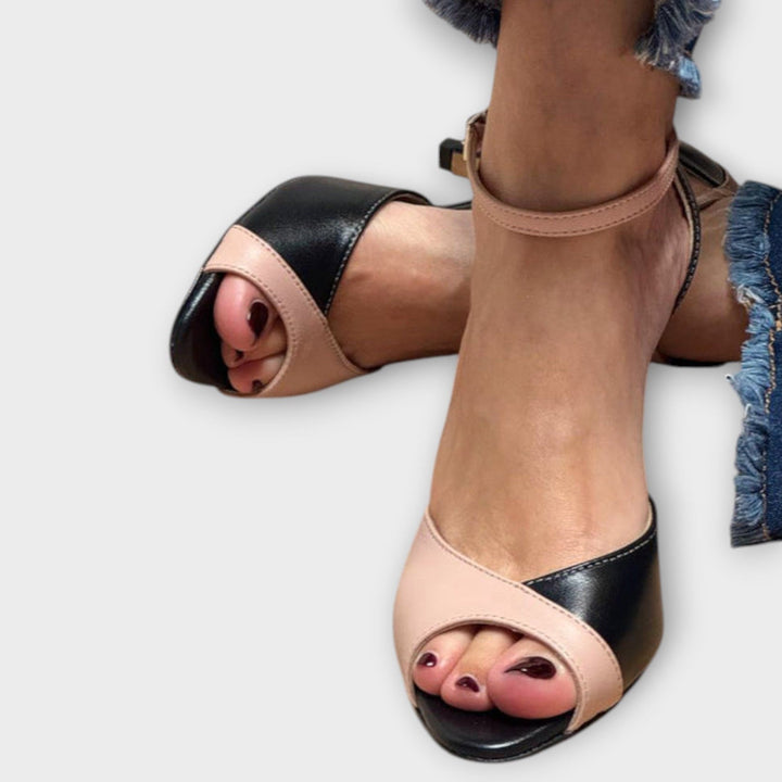 Eliška | Dvoubarevné růžové boty peep-toe