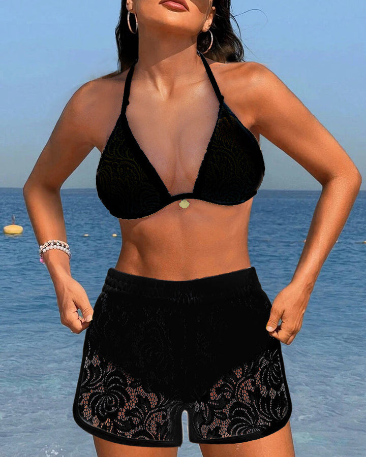 Adéla | Bílé krajkové bikiny se šortkami